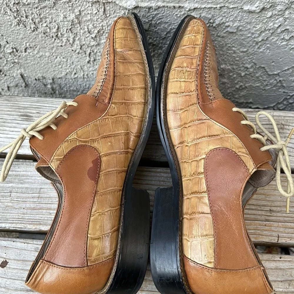 Stacy Adams Dress Shoes Men Size 11 Brown Crocodile Leather Oxford Gators